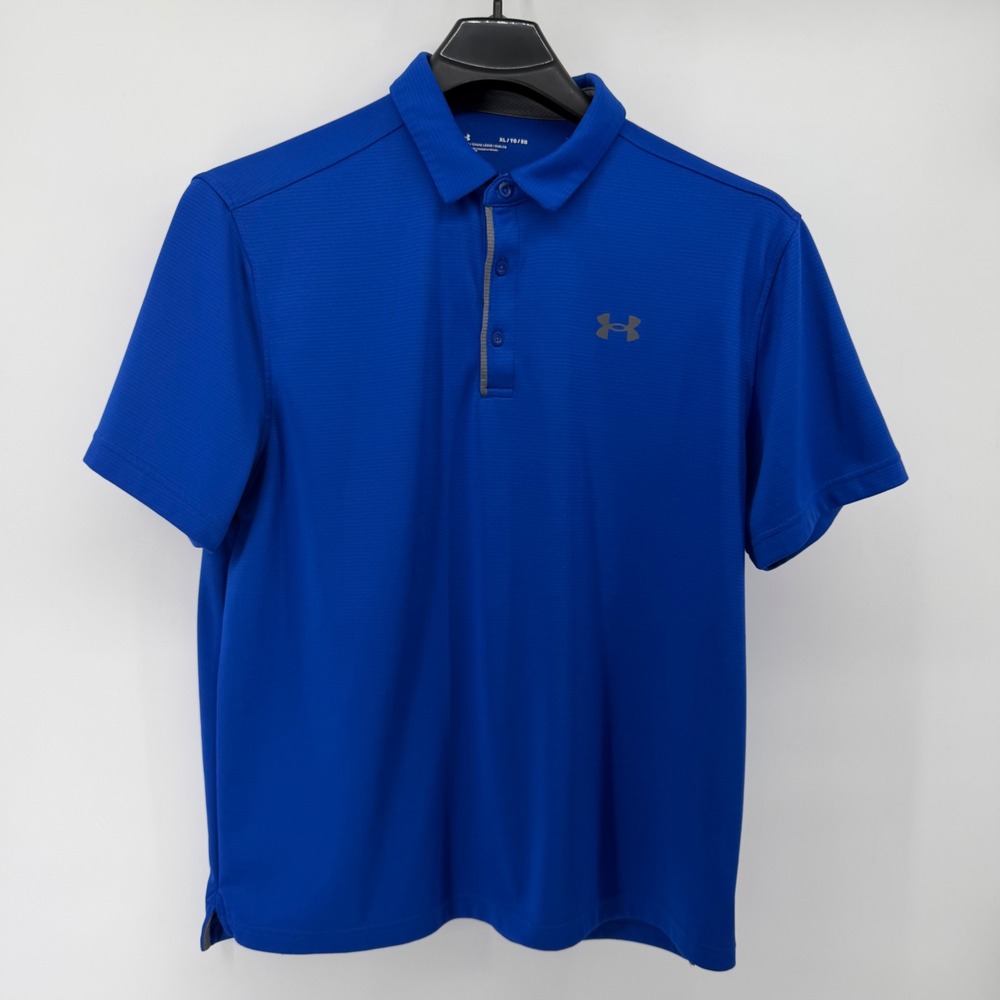 Under Armour Polo Shirt Mens XL Blue Loose Fit Short Sleeve HeatGear Athletic